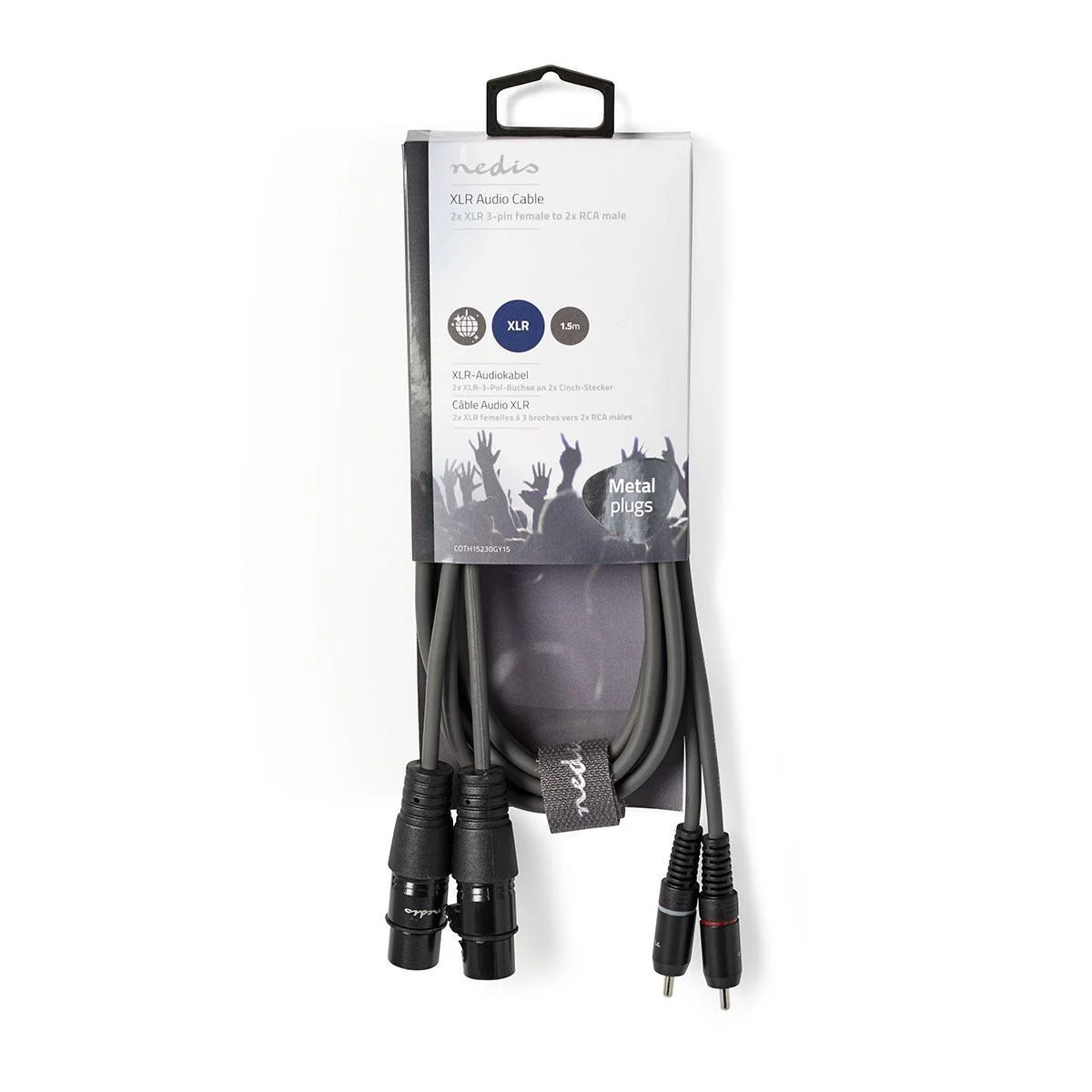 Nedis Balanced Audio Cable | 2x XLR 3-Pin Female | 2x RCA Male | Nickel Plated | 1.50 m | Round | PVC | Dark Grey | Carton Sleeve - Image 3