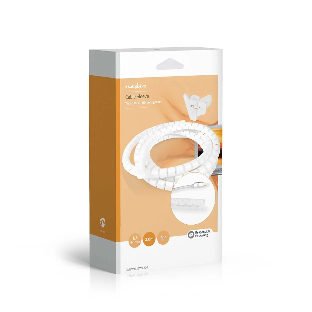 Nedis Cable Management | Spiral Sleeve | 1 pcs | Maximum cable thickness: 16 mm | PE | White - Image 7