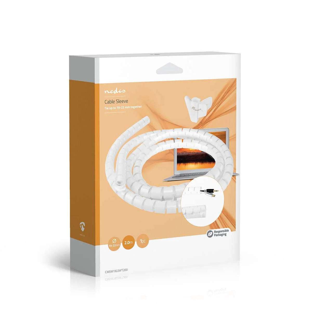 Nedis Cable Management | Spiral Sleeve | 1 pcs | Maximum cable thickness: 22 mm | PE | White - Image 7