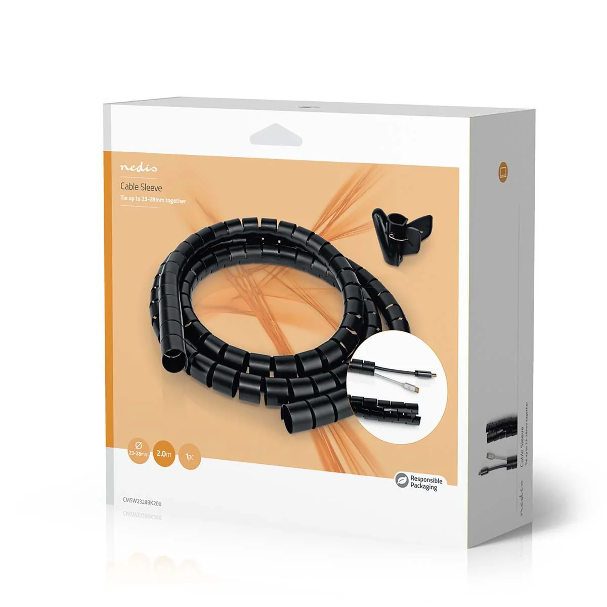 Nedis Cable Management | Spiral Sleeve | 1 pcs | Maximum cable thickness: 28 mm | PE | Black - Image 8