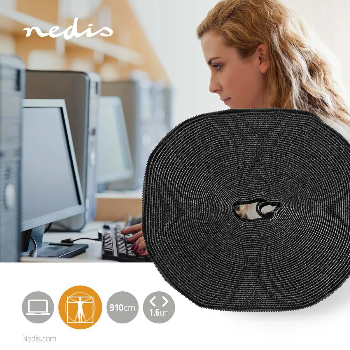 Nedis Hook-and-loop Cable Management Roll | 910 x 1.6 cm | Black - Image 6