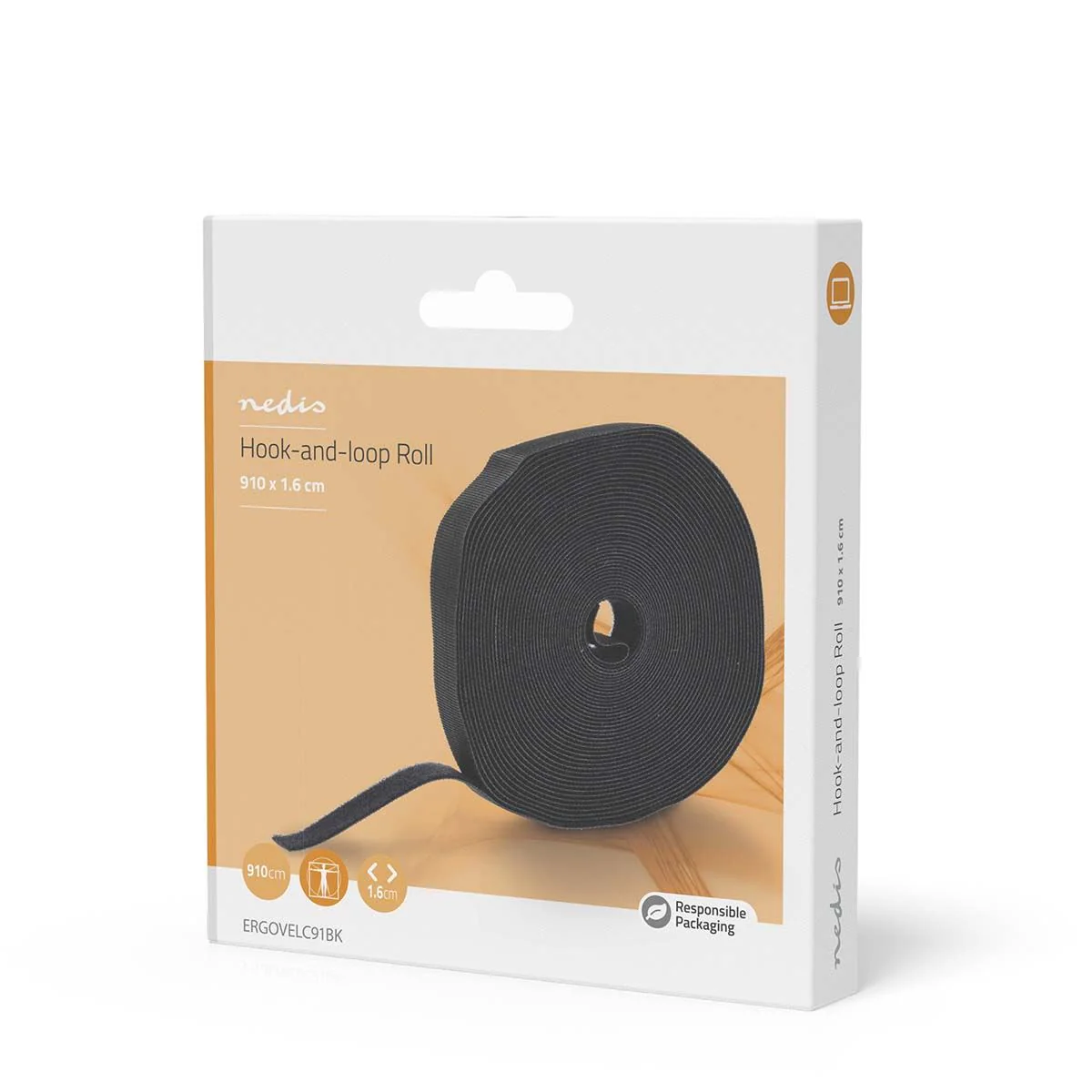 Nedis Hook-and-loop Cable Management Roll | 910 x 1.6 cm | Black - Image 9