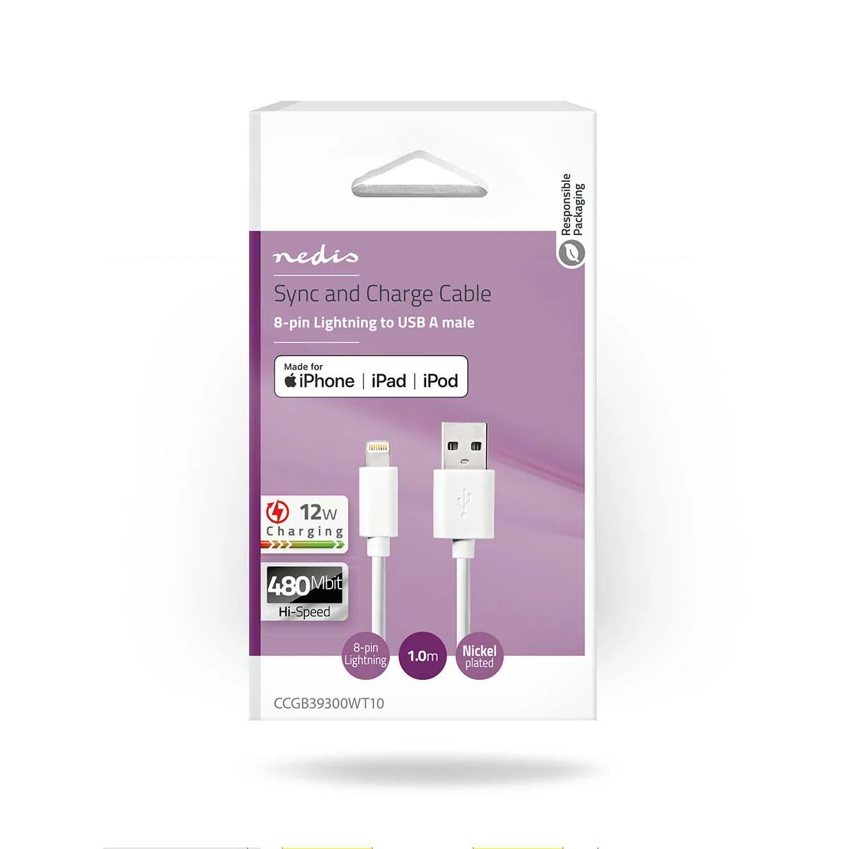 Nedis Lightning Cable | USB 2.0 | Apple Lightning 8-Pin | USB-A Male | 480 Mbps | Nickel Plated | 1.00 m | Round | PVC | White | Box - Image 5